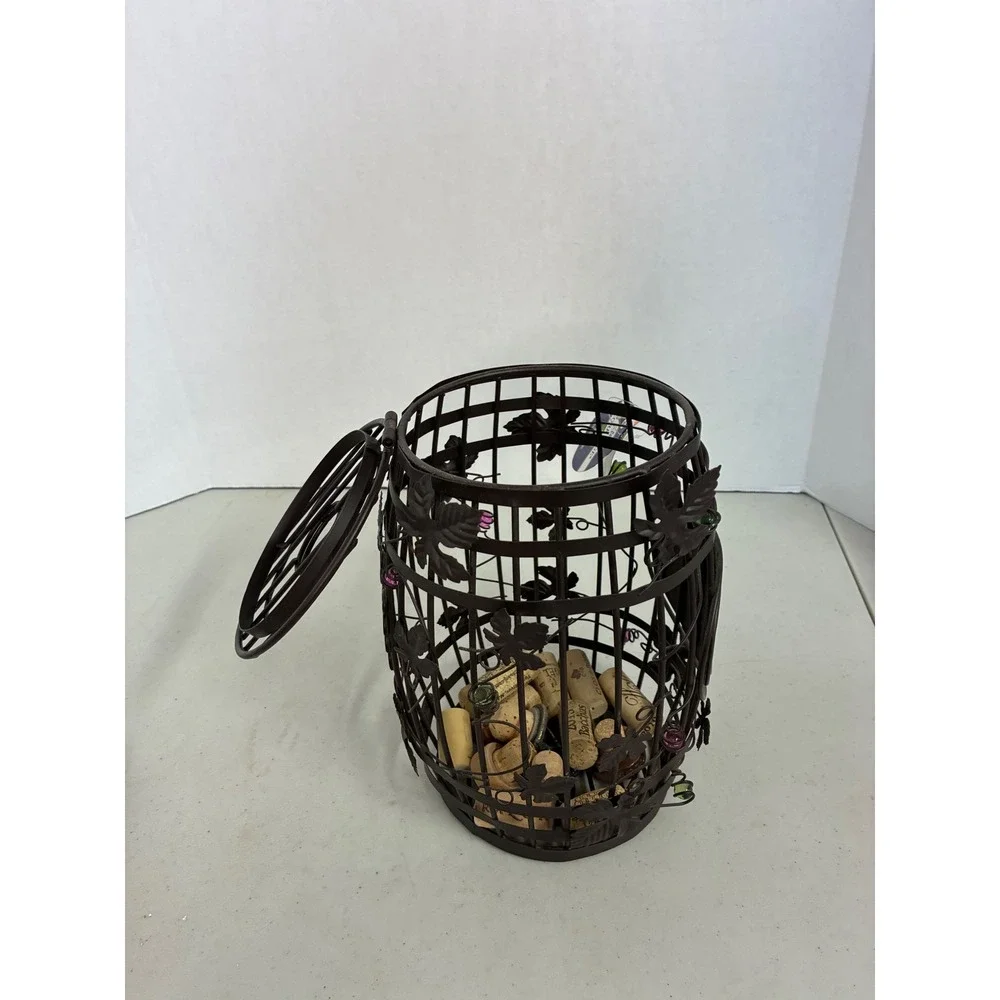 Epic Products Cork Cage Barrel Metal Wine Cork Holder Grape Leaf Glass Beads New